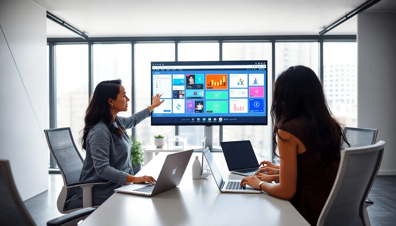 diverse team collaborating on low code development in a modern office.