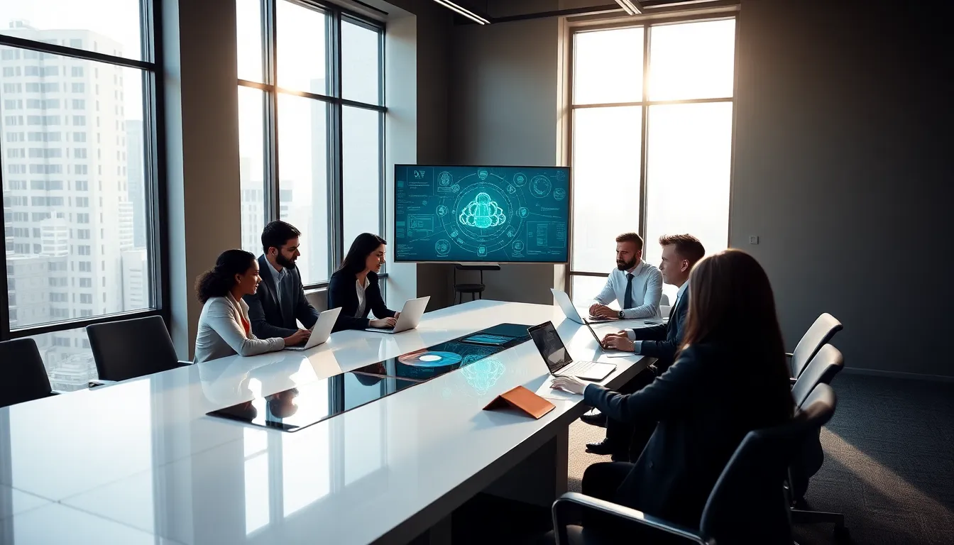 diverse legal team using technology in a modern office