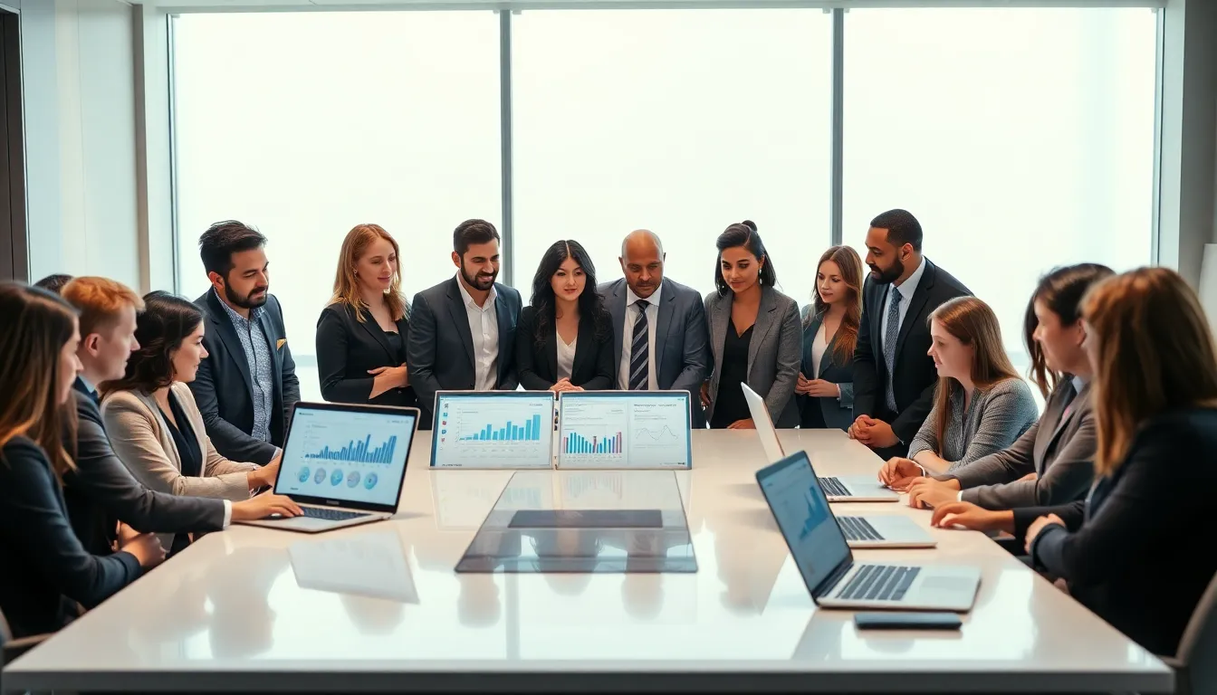 diverse legal professionals discussing LegalTech in a modern office.