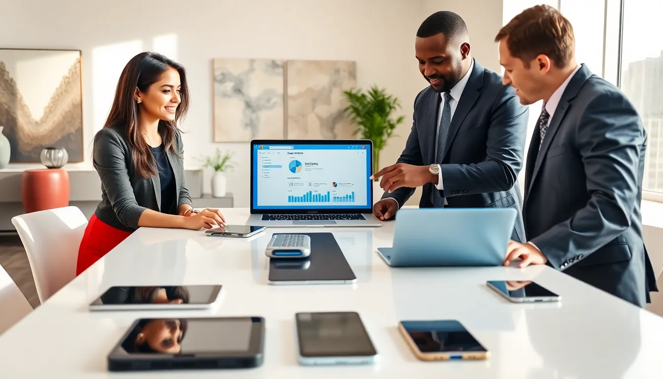 professionals discussing open source low code platform in a modern office.